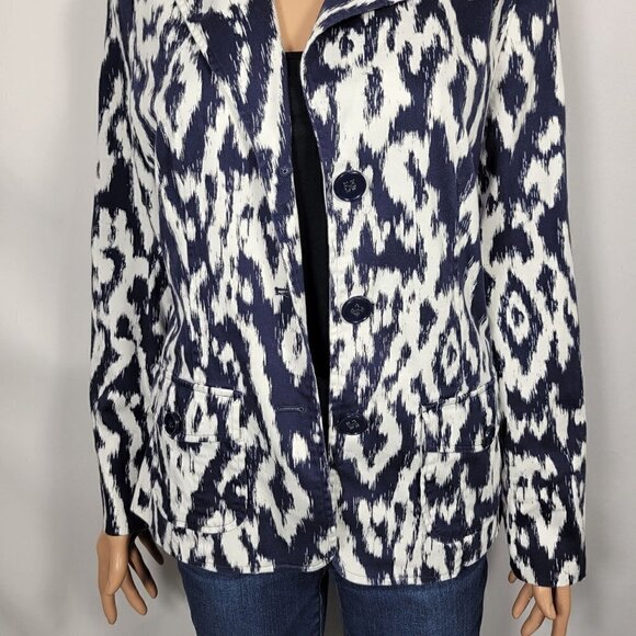 Chico's Women's Three Button Cotton Light Weight Navy/White Blazer Size 1 (8/10) - Picture 4 of 15